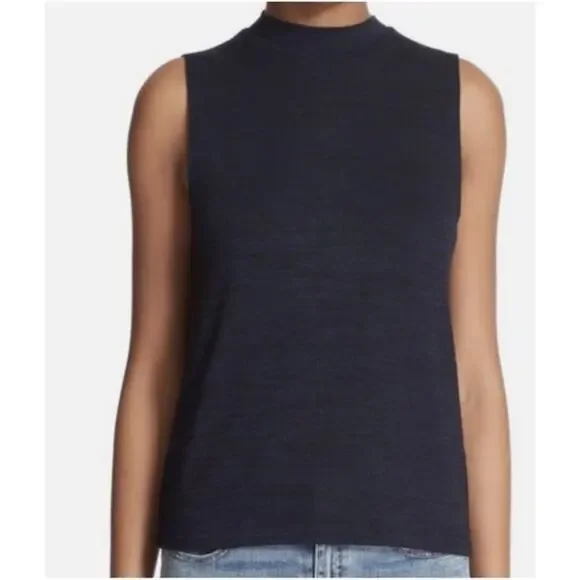 Rag & Bone Hudson Mock Neck Tank Top Petite Small Sleeveless Blue Minimalist - Picture 1 of 9